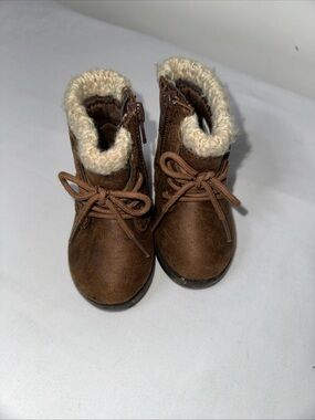 Garanimals Brown Faux-Suede Kids Winter Booties with Cream Sherpa Trim